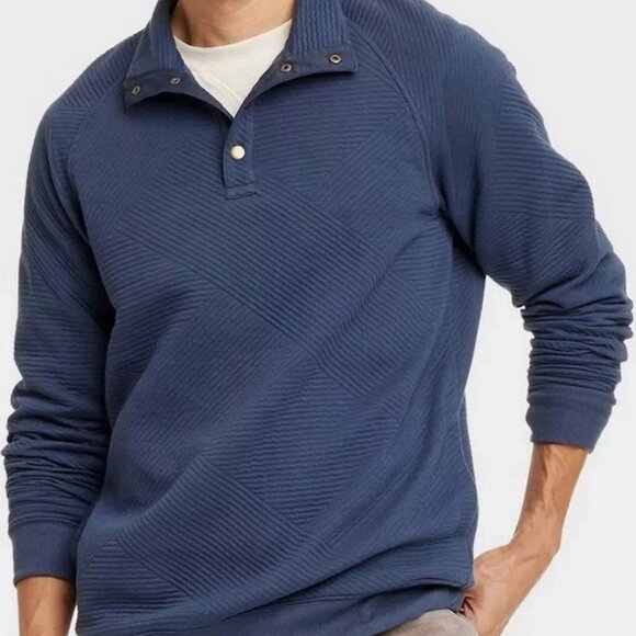 NWT GOODFELLOW & CO Quilted ¼ Snap Blue Pullover – Mens Small - Picture 1 of 8